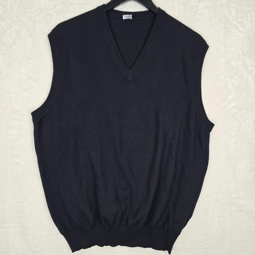 Gran Sasso Mens Black 100% Virgin Wool V-Neck Sweater Vest Italy Size 52 L?